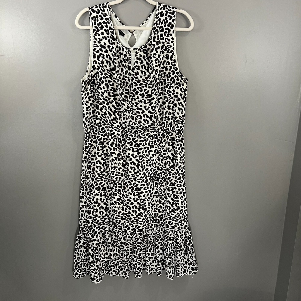Talbots Size 18 Midi Leopard Print Sleeveless ruffle hem A line swing Dress